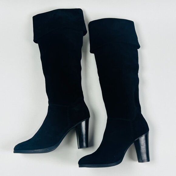 Nine West Black Suede Leather Knee High Boots Size 8.5  WNSEEMAM Heeled Boots - Picture 1 of 6